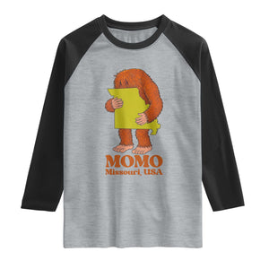 Missouri Cryptid Local Legend Raglan Shirt Momo The Monster Lover Graphic TS12 Heather Gray Black Print Your Wear