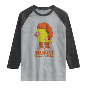Missouri Cryptid Local Legend Raglan Shirt Momo The Monster Lover Graphic TS12 Heather Gray Heather Charcoal Print Your Wear