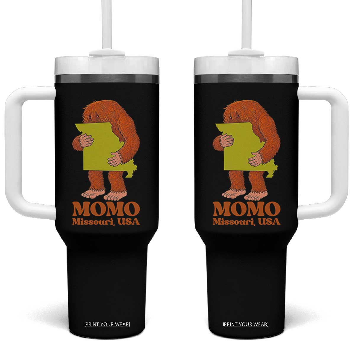 Missouri Cryptid Local Legend Tumbler With Handle Momo The Monster Lover Graphic TS12 One Size: 40 oz Black Print Your Wear