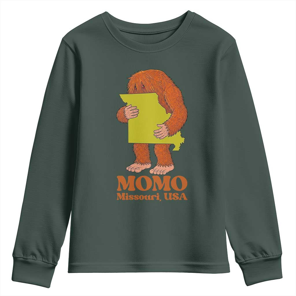 Missouri Cryptid Local Legend Youth Sweatshirt Momo The Monster Lover Graphic TS12 Dark Forest Green Print Your Wear