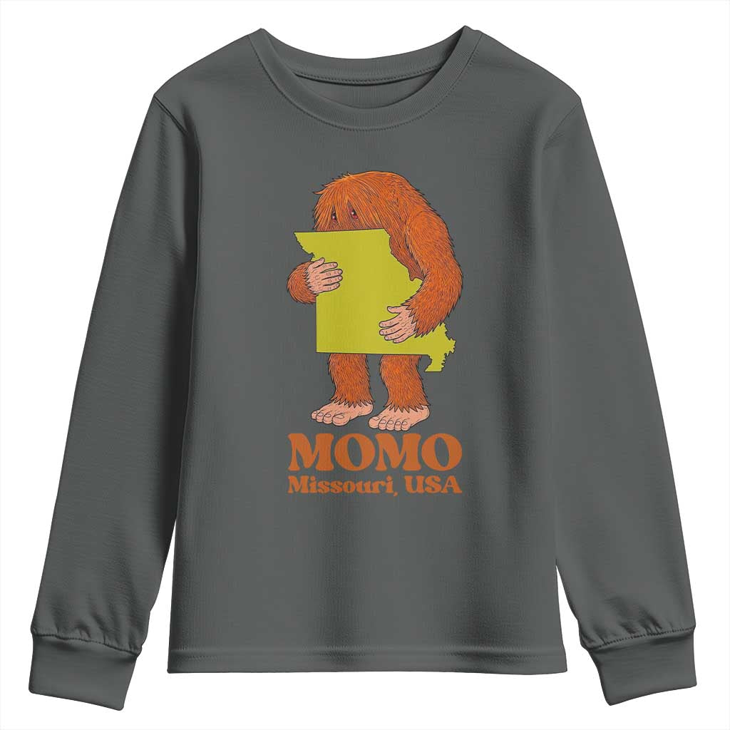 Missouri Cryptid Local Legend Youth Sweatshirt Momo The Monster Lover Graphic TS12 Dark Heather Print Your Wear