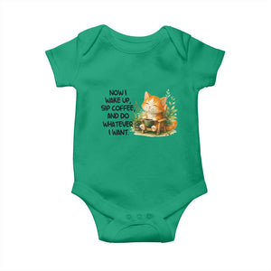 Cat Coffee Lover Baby Onesie Now I Wake Up Sip Coffee And Do Whatever I Want TS12 Irish Green Print Your Wear