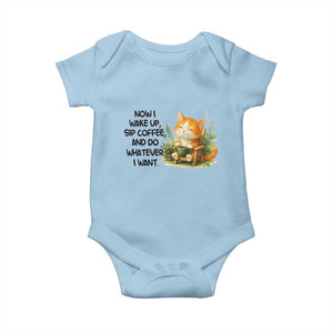 Cat Coffee Lover Baby Onesie Now I Wake Up Sip Coffee And Do Whatever I Want TS12 Light Blue Print Your Wear