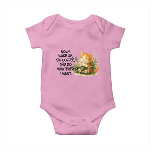 Cat Coffee Lover Baby Onesie Now I Wake Up Sip Coffee And Do Whatever I Want TS12 Light Pink Print Your Wear