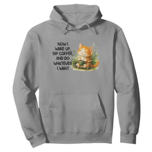 Cat Coffee Lover Hoodie Now I Wake Up Sip Coffee And Do Whatever I Want TS12 Sport Gray Print Your Wear
