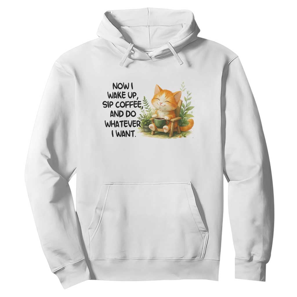 Cat Coffee Lover Hoodie Now I Wake Up Sip Coffee And Do Whatever I Want TS12 White Print Your Wear
