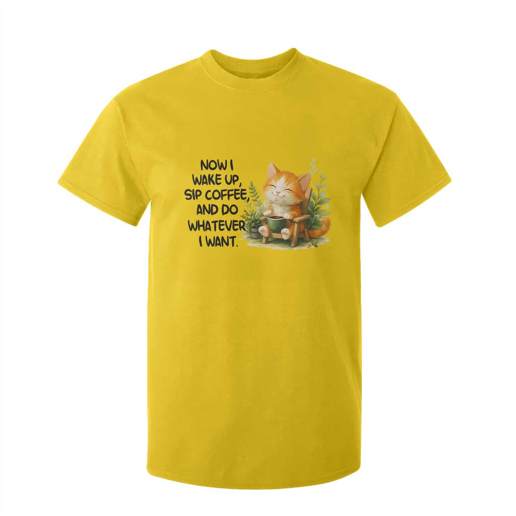 Cat Coffee Lover T Shirt For Kid Now I Wake Up Sip Coffee And Do Whatever I Want TS12 Daisy Print Your Wear