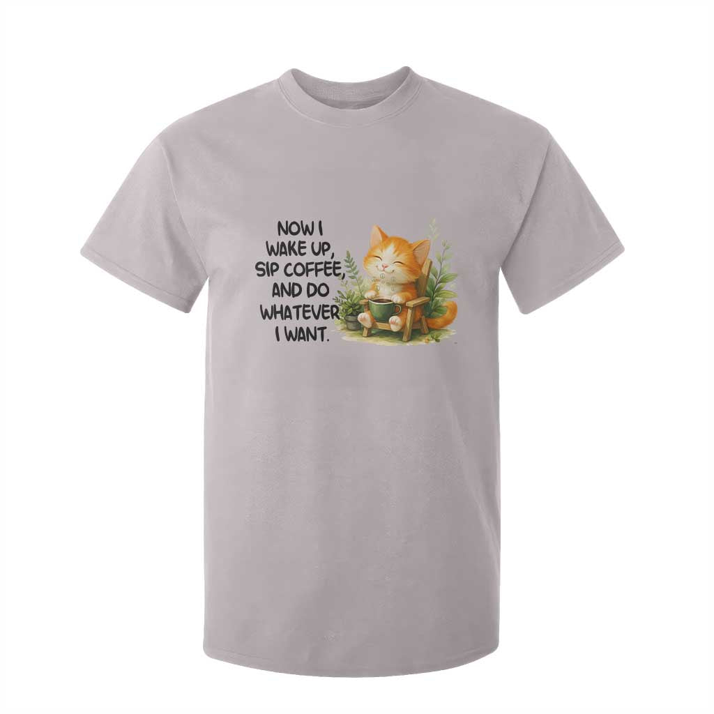 Cat Coffee Lover T Shirt For Kid Now I Wake Up Sip Coffee And Do Whatever I Want TS12 Ice Gray Print Your Wear