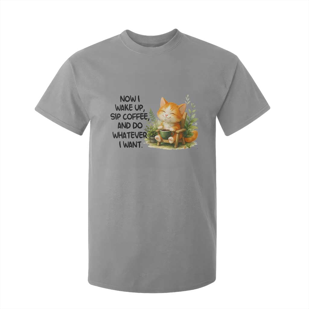 Cat Coffee Lover T Shirt For Kid Now I Wake Up Sip Coffee And Do Whatever I Want TS12 Sport Gray Print Your Wear