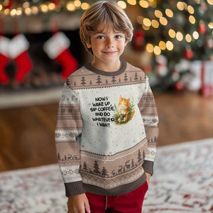 Cat Coffee Lover Ugly Christmas Sweater Now I Wake Up Sip Coffee And Do Whatever I Want TS12 Mocha Mousse Print Your Wear