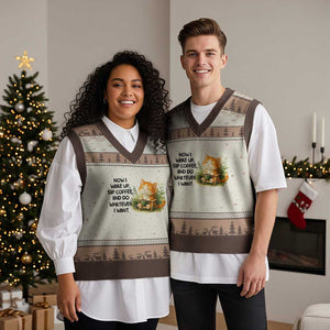 Cat Coffee Lover V-Neck Knit Sweater Vest Now I Wake Up Sip Coffee And Do Whatever I Want TS12 Mocha Mousse Print Your Wear