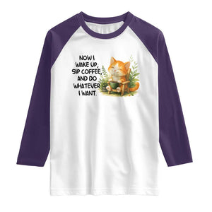 Cat Coffee Lover Raglan Shirt Now I Wake Up Sip Coffee And Do Whatever I Want TS12 White Purple Print Your Wear