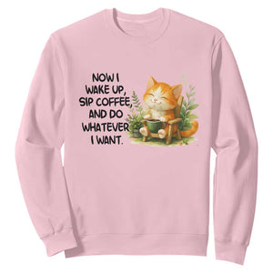 Cat Coffee Lover Sweatshirt Now I Wake Up Sip Coffee And Do Whatever I Want TS12 Light Pink Print Your Wear