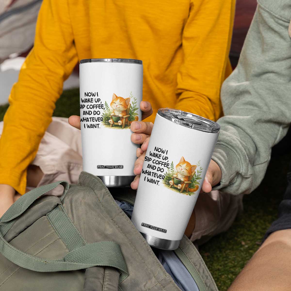 Cat Coffee Lover Tumbler Cup Now I Wake Up Sip Coffee And Do Whatever I Want TS12 Print Your Wear