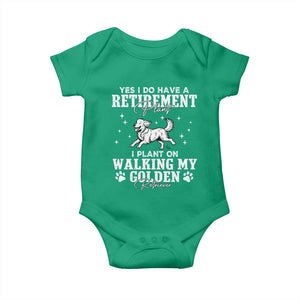 Dog Lover Baby Onesie I Plan On Walking My Golden Retriever Retirement TS12 Irish Green Print Your Wear