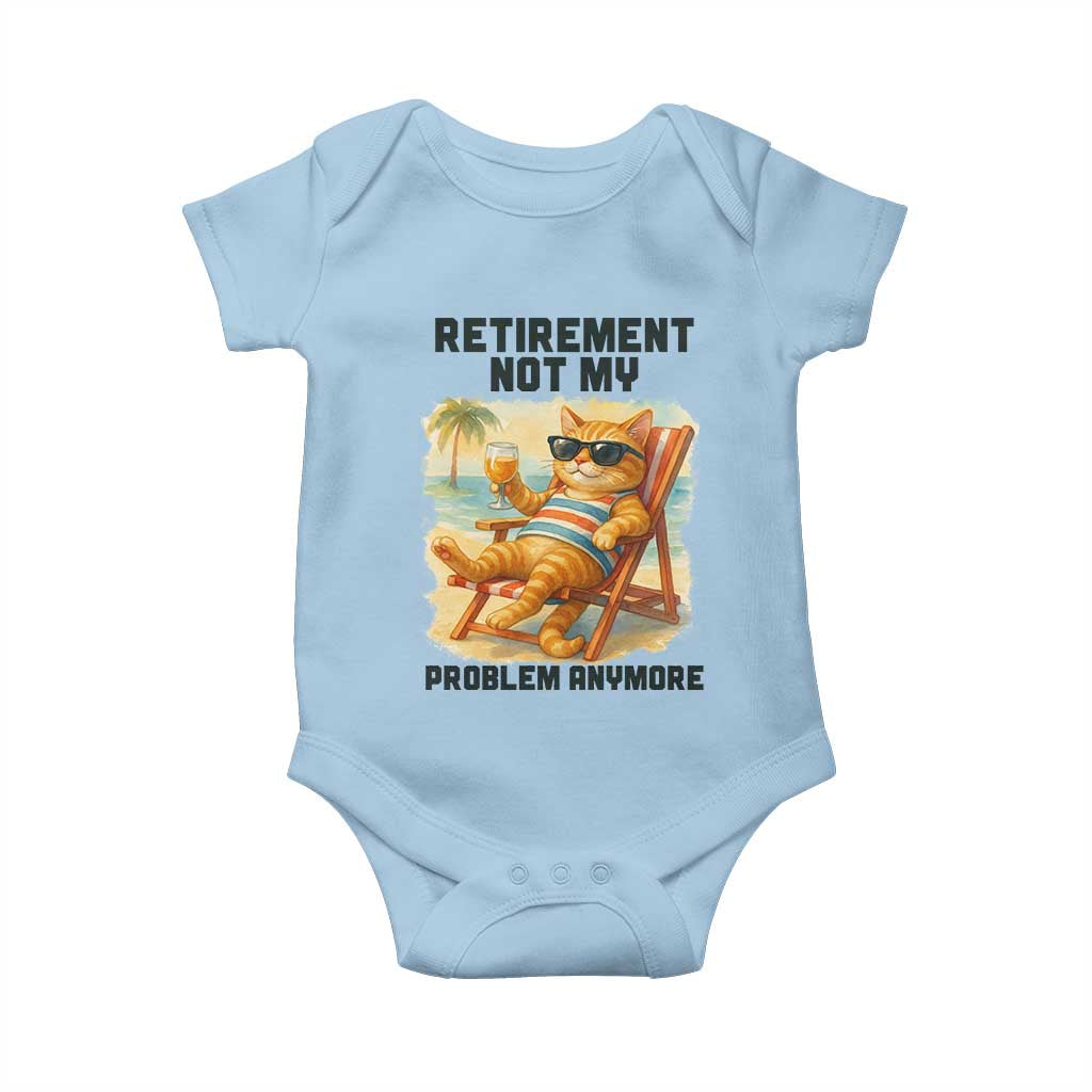 Funny Retirement Cat Baby Onesie Retired Not My Problem Anymore Chill Beach Vibes TS12 Light Blue Print Your Wear