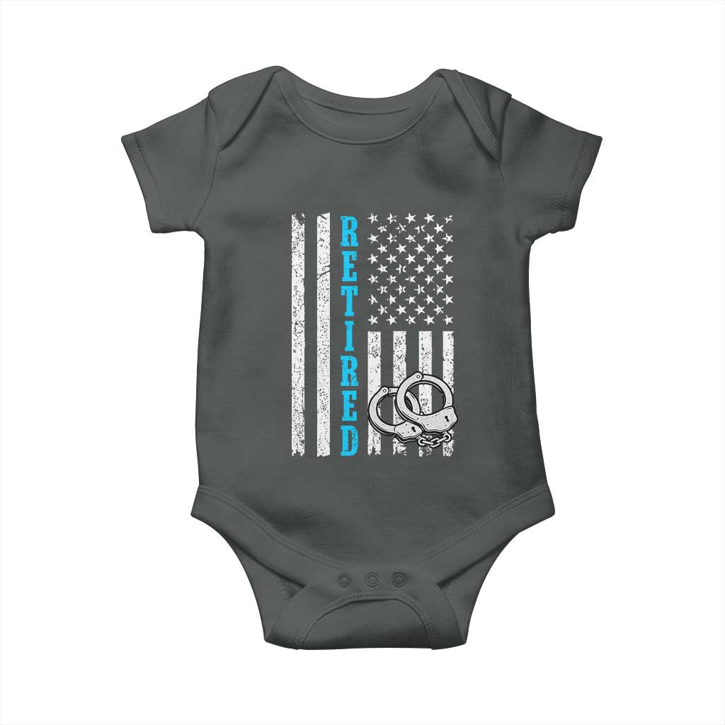 Funny Retired Police Officer Baby Onesie Patriotic Flag With Handcuffs TS12 Dark Heather Print Your Wear