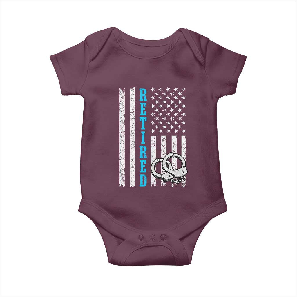 Funny Retired Police Officer Baby Onesie Patriotic Flag With Handcuffs TS12 Maroon Print Your Wear
