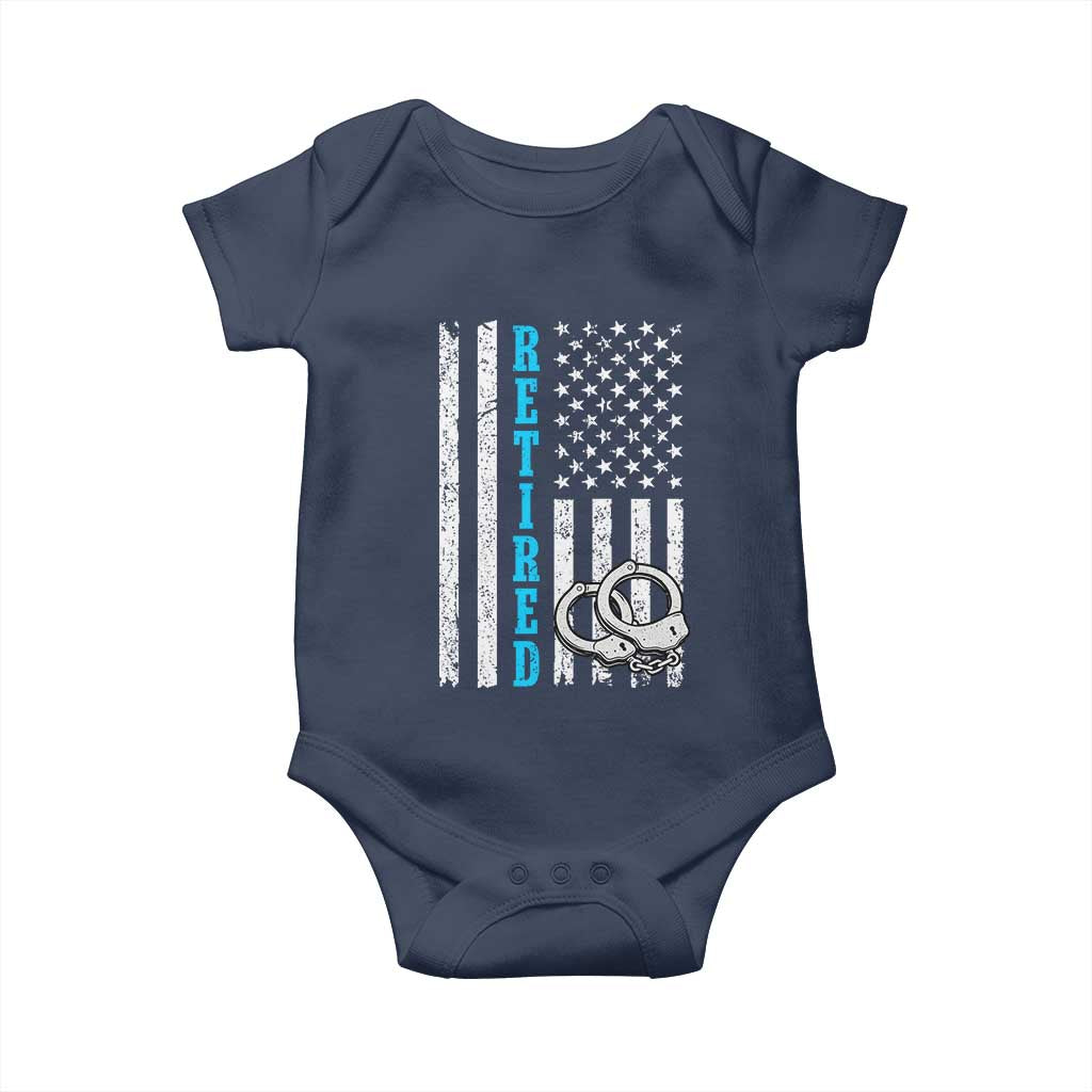Funny Retired Police Officer Baby Onesie Patriotic Flag With Handcuffs TS12 Navy Print Your Wear