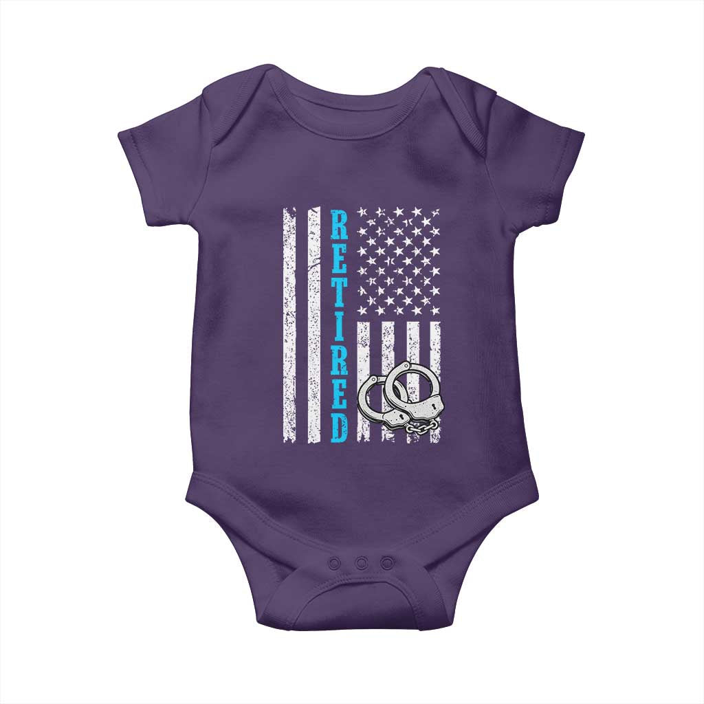 Funny Retired Police Officer Baby Onesie Patriotic Flag With Handcuffs TS12 Purple Print Your Wear