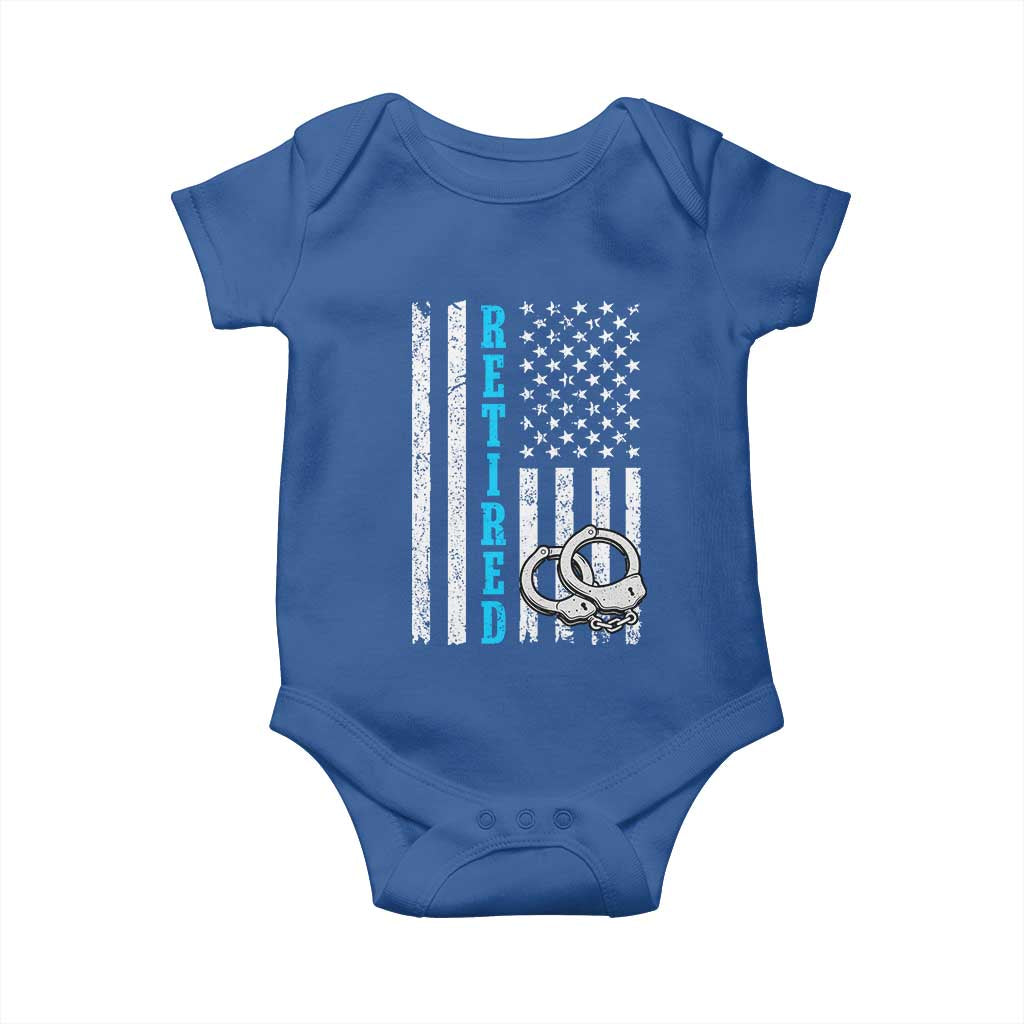 Funny Retired Police Officer Baby Onesie Patriotic Flag With Handcuffs TS12 Royal Blue Print Your Wear