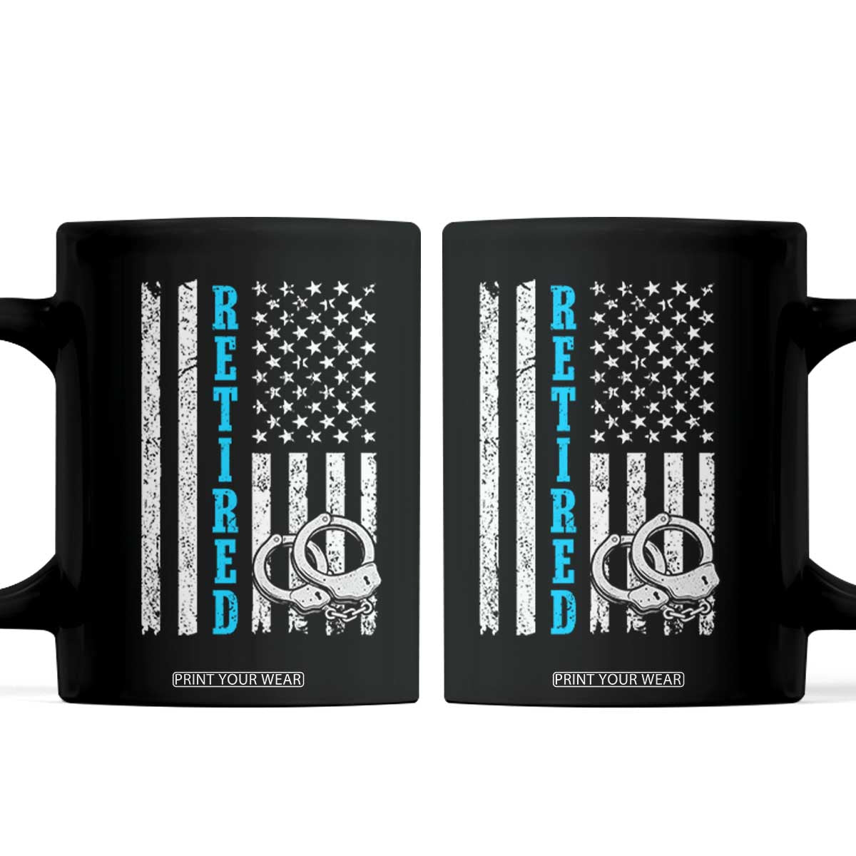 Funny Retired Police Officer Coffee Mug Patriotic Flag With Handcuffs TS12 Black Print Your Wear