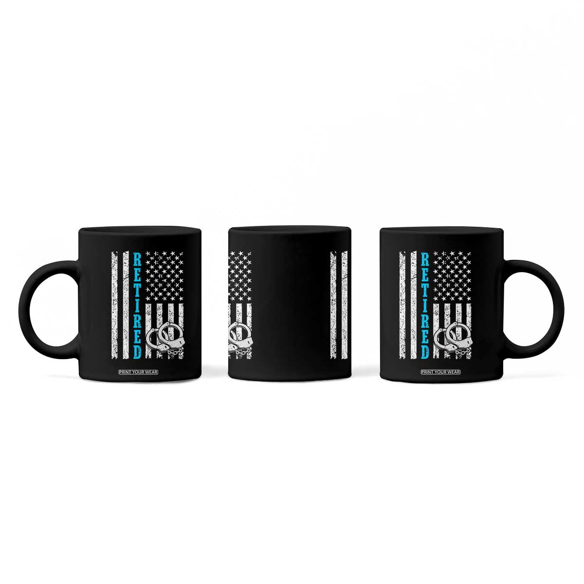 Funny Retired Police Officer Coffee Mug Patriotic Flag With Handcuffs TS12 Print Your Wear