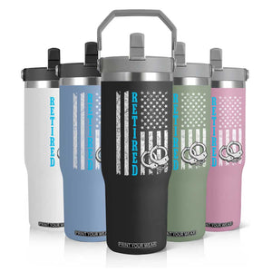 Funny Retired Police Officer Flip Straw Tumbler Patriotic Flag With Handcuffs TS12 Print Your Wear