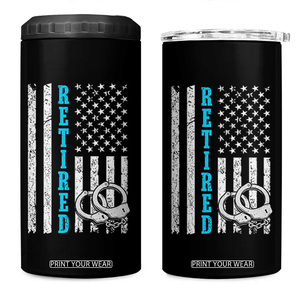 Funny Retired Police Officer 4 in 1 Can Cooler Tumbler Patriotic Flag With Handcuffs TS12 One Size: 16 oz Black Print Your Wear