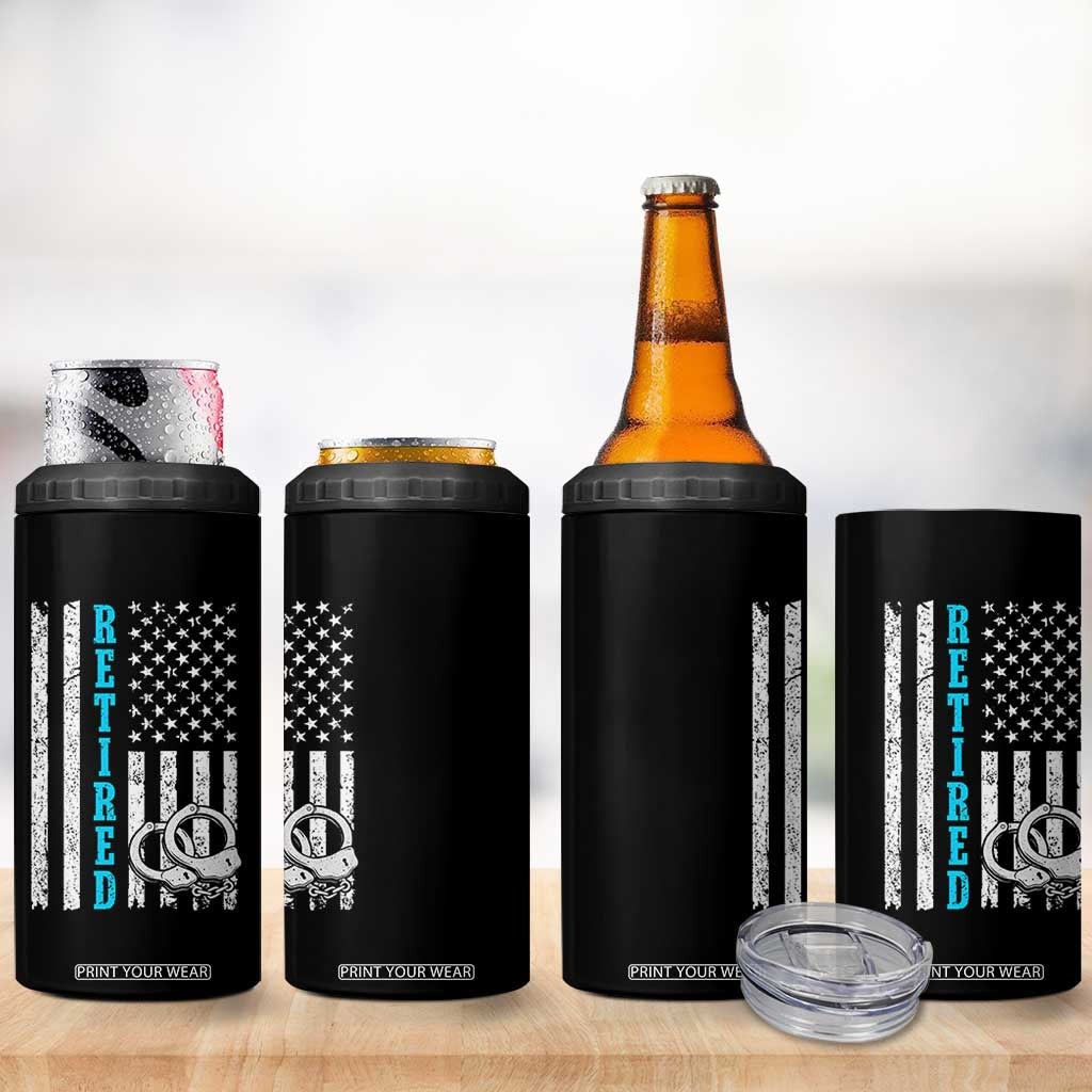 Funny Retired Police Officer 4 in 1 Can Cooler Tumbler Patriotic Flag With Handcuffs TS12 Print Your Wear