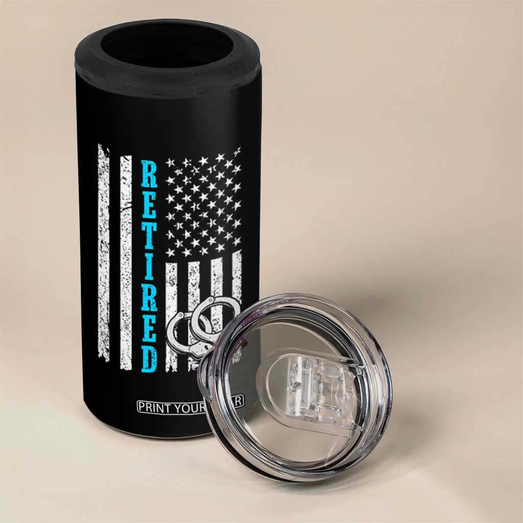 Funny Retired Police Officer 4 in 1 Can Cooler Tumbler Patriotic Flag With Handcuffs TS12 Print Your Wear