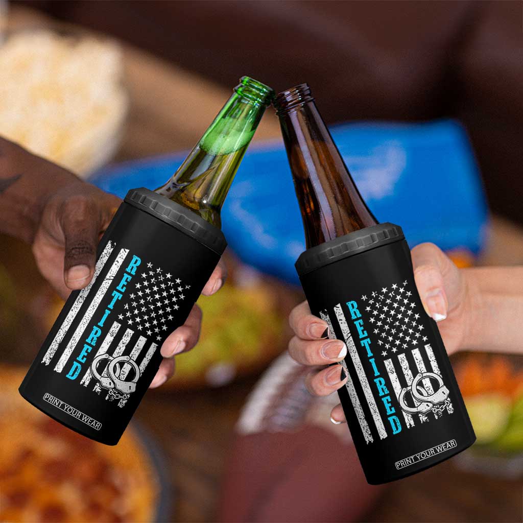 Funny Retired Police Officer 4 in 1 Can Cooler Tumbler Patriotic Flag With Handcuffs TS12 Print Your Wear