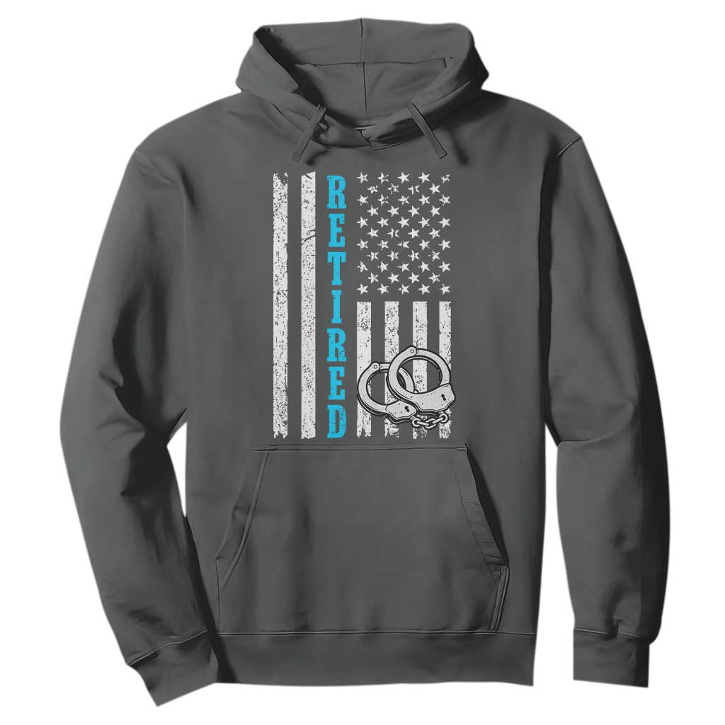 Funny Retired Police Officer Hoodie Patriotic Flag With Handcuffs TS12 Dark Heather Print Your Wear