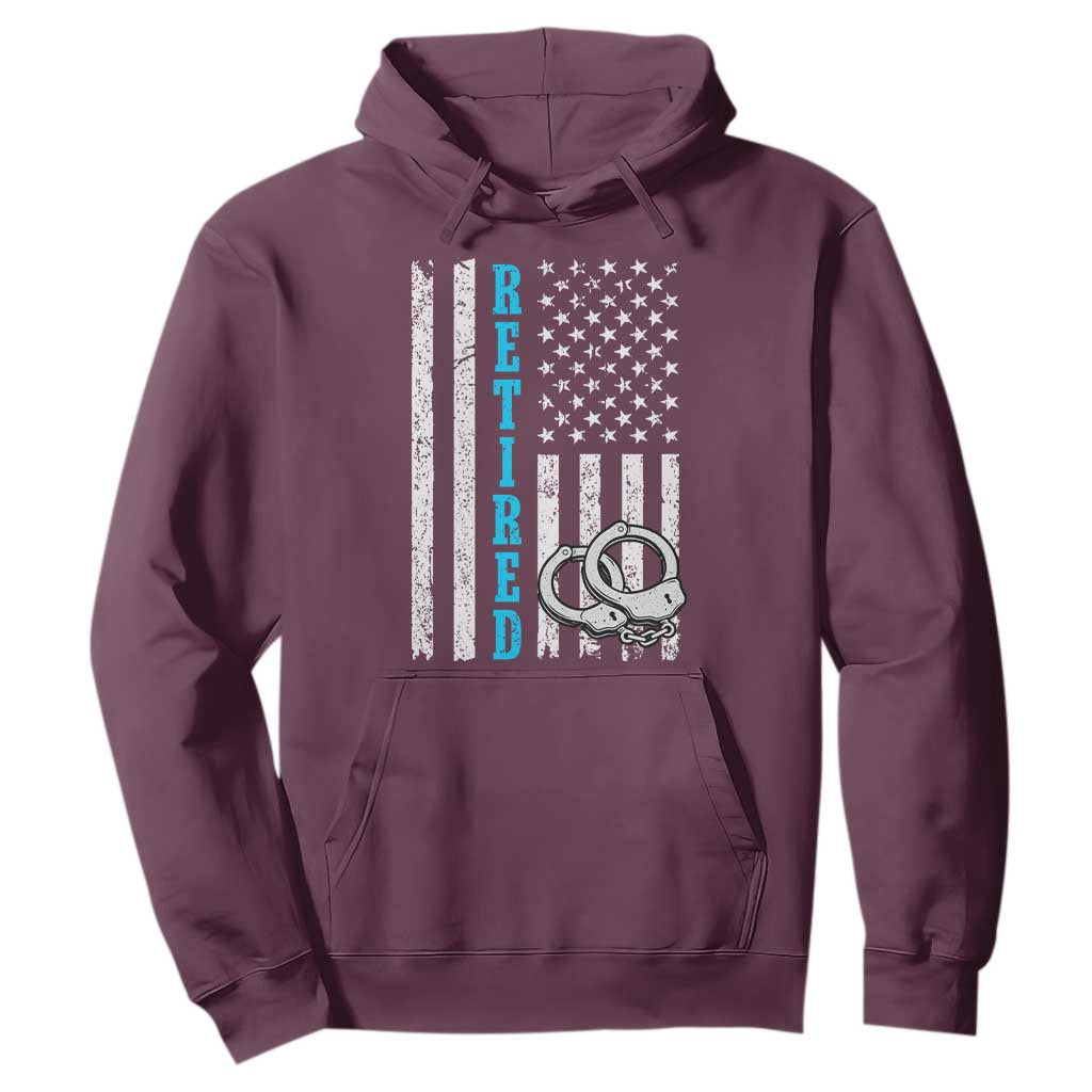 Funny Retired Police Officer Hoodie Patriotic Flag With Handcuffs TS12 Maroon Print Your Wear