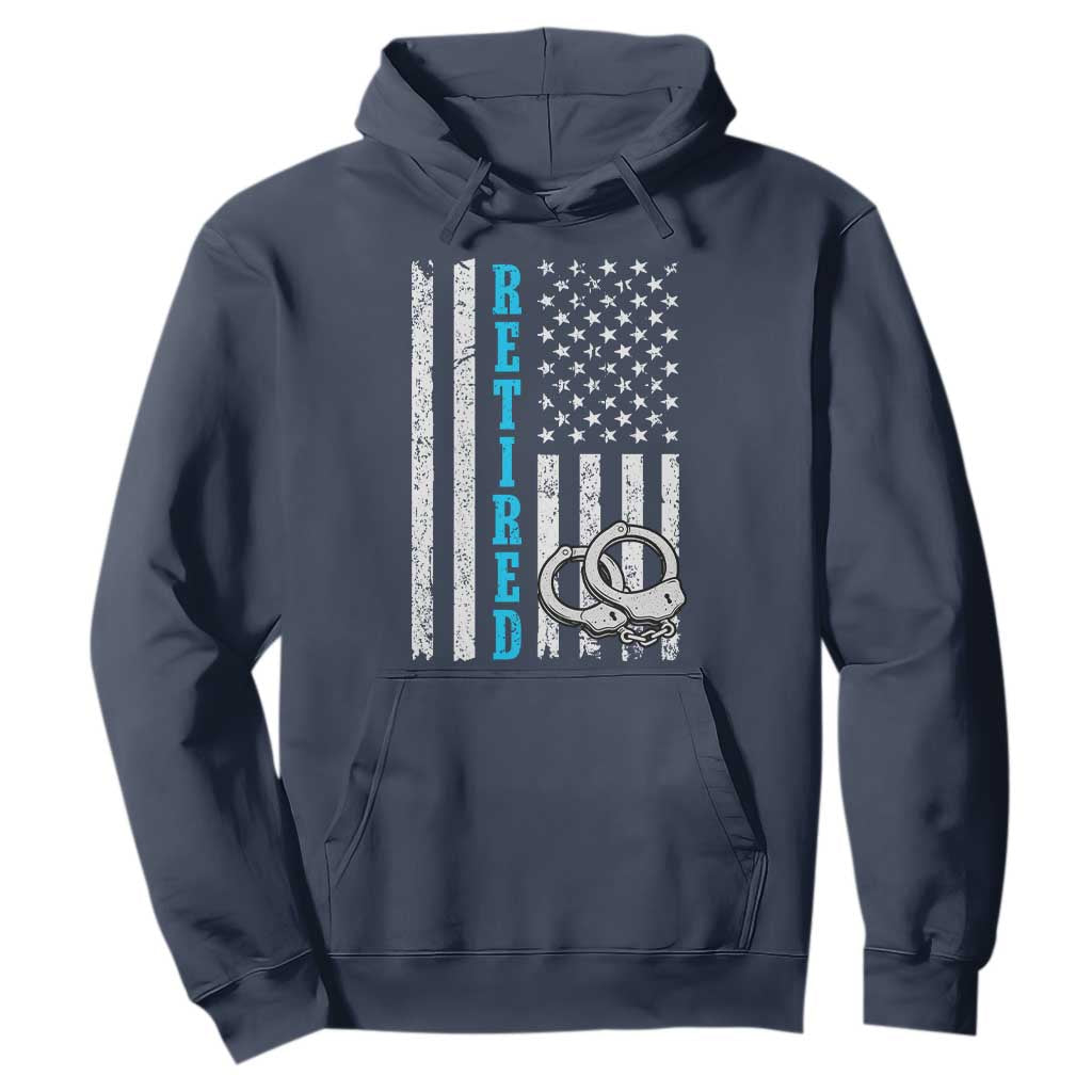 Funny Retired Police Officer Hoodie Patriotic Flag With Handcuffs TS12 Navy Print Your Wear