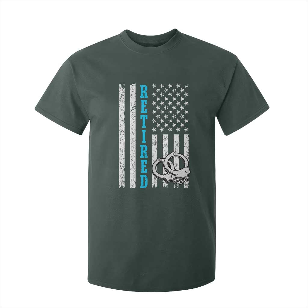 Funny Retired Police Officer T Shirt For Kid Patriotic Flag With Handcuffs TS12 Dark Forest Green Print Your Wear