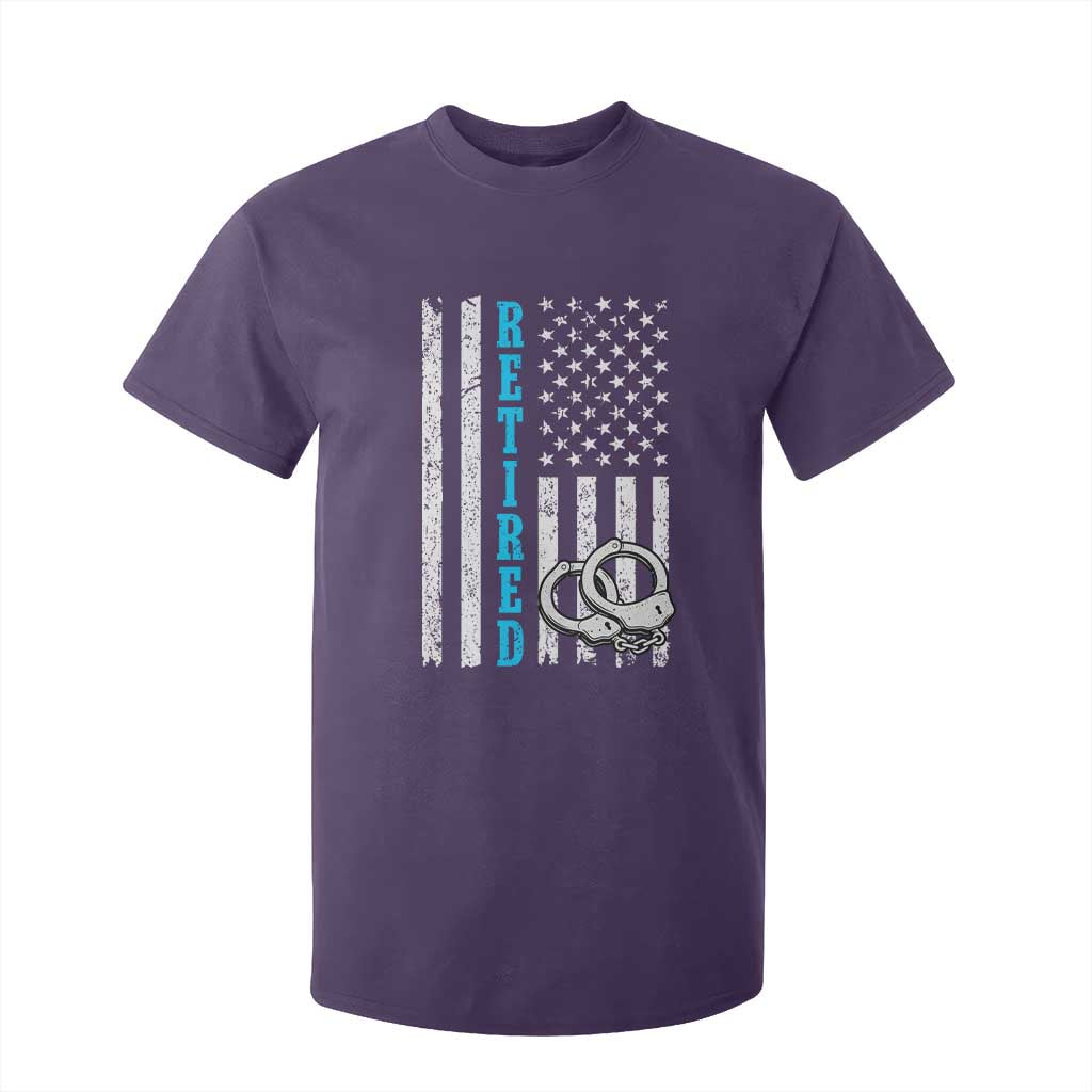 Funny Retired Police Officer T Shirt For Kid Patriotic Flag With Handcuffs TS12 Purple Print Your Wear