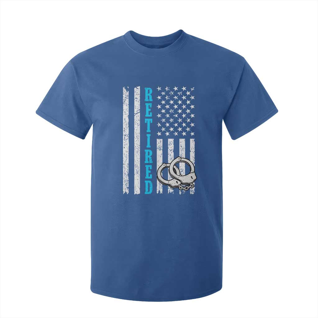Funny Retired Police Officer T Shirt For Kid Patriotic Flag With Handcuffs TS12 Royal Blue Print Your Wear