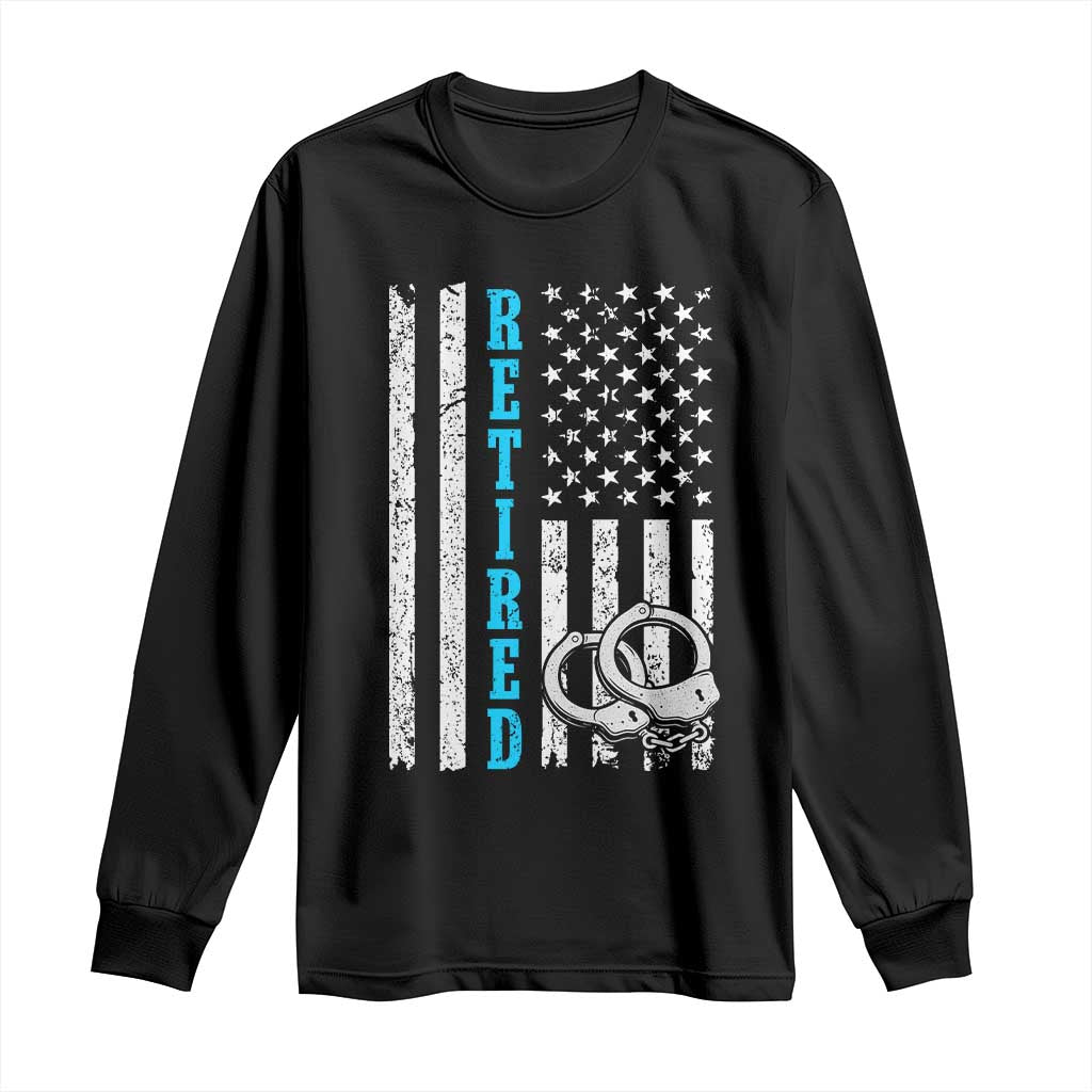 Funny Retired Police Officer Long Sleeve Shirt Patriotic Flag With Handcuffs TS12 Black Print Your Wear