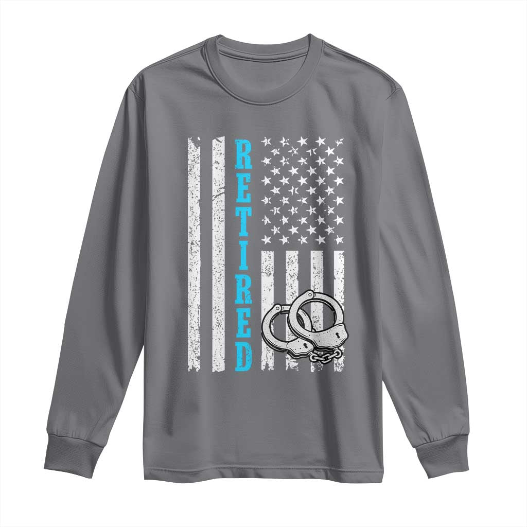 Funny Retired Police Officer Long Sleeve Shirt Patriotic Flag With Handcuffs TS12 Charcoal Print Your Wear