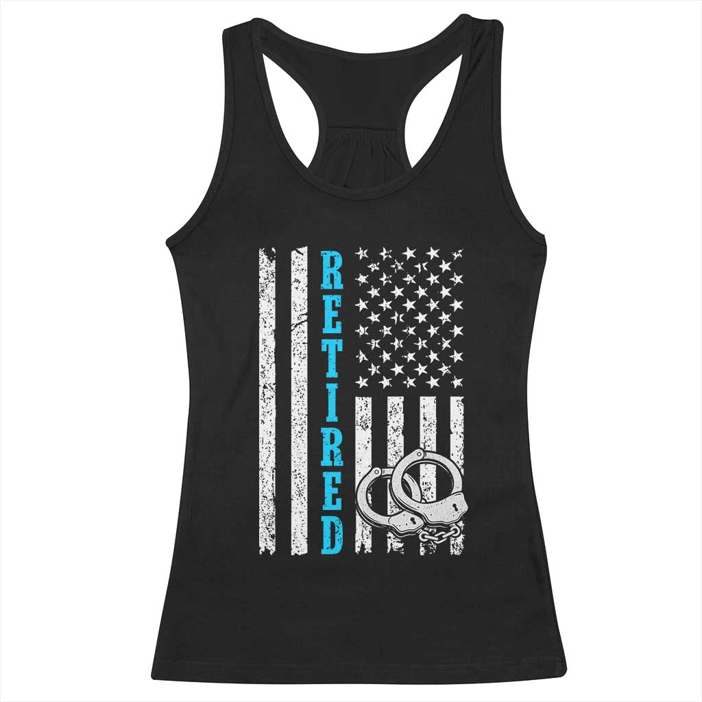Funny Retired Police Officer Racerback Tank Top Patriotic Flag With Handcuffs TS12 Black Print Your Wear