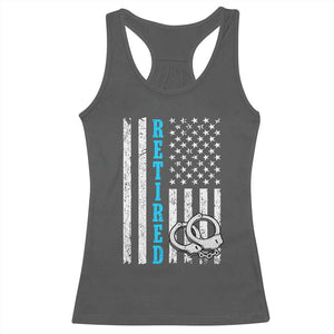 Funny Retired Police Officer Racerback Tank Top Patriotic Flag With Handcuffs TS12 Dark Heather Print Your Wear