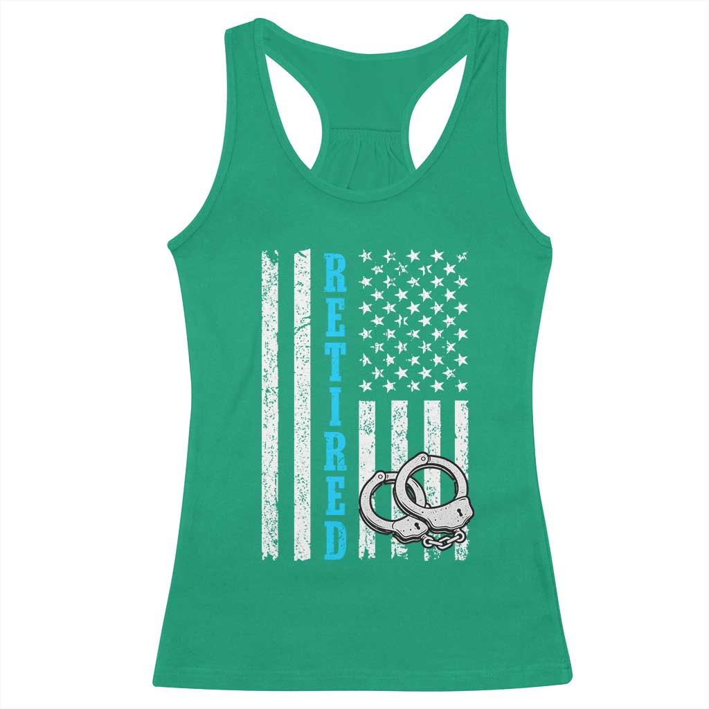 Funny Retired Police Officer Racerback Tank Top Patriotic Flag With Handcuffs TS12 Irish Green Print Your Wear