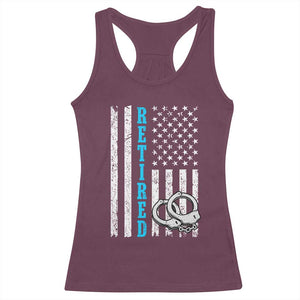 Funny Retired Police Officer Racerback Tank Top Patriotic Flag With Handcuffs TS12 Maroon Print Your Wear