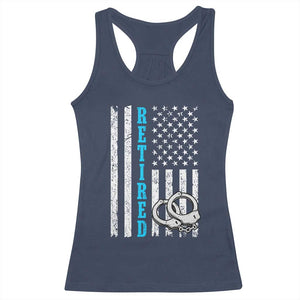Funny Retired Police Officer Racerback Tank Top Patriotic Flag With Handcuffs TS12 Navy Print Your Wear