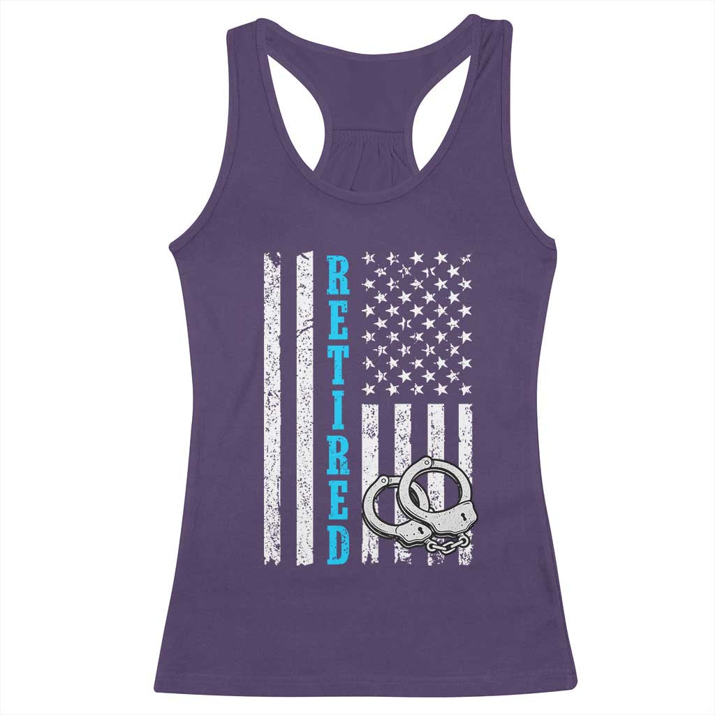 Funny Retired Police Officer Racerback Tank Top Patriotic Flag With Handcuffs TS12 Purple Print Your Wear