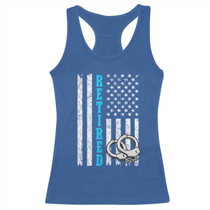 Funny Retired Police Officer Racerback Tank Top Patriotic Flag With Handcuffs TS12 Royal Blue Print Your Wear
