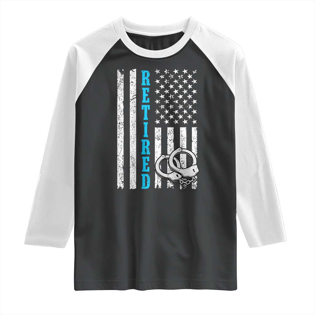 Funny Retired Police Officer Raglan Shirt Patriotic Flag With Handcuffs TS12 Black White Print Your Wear
