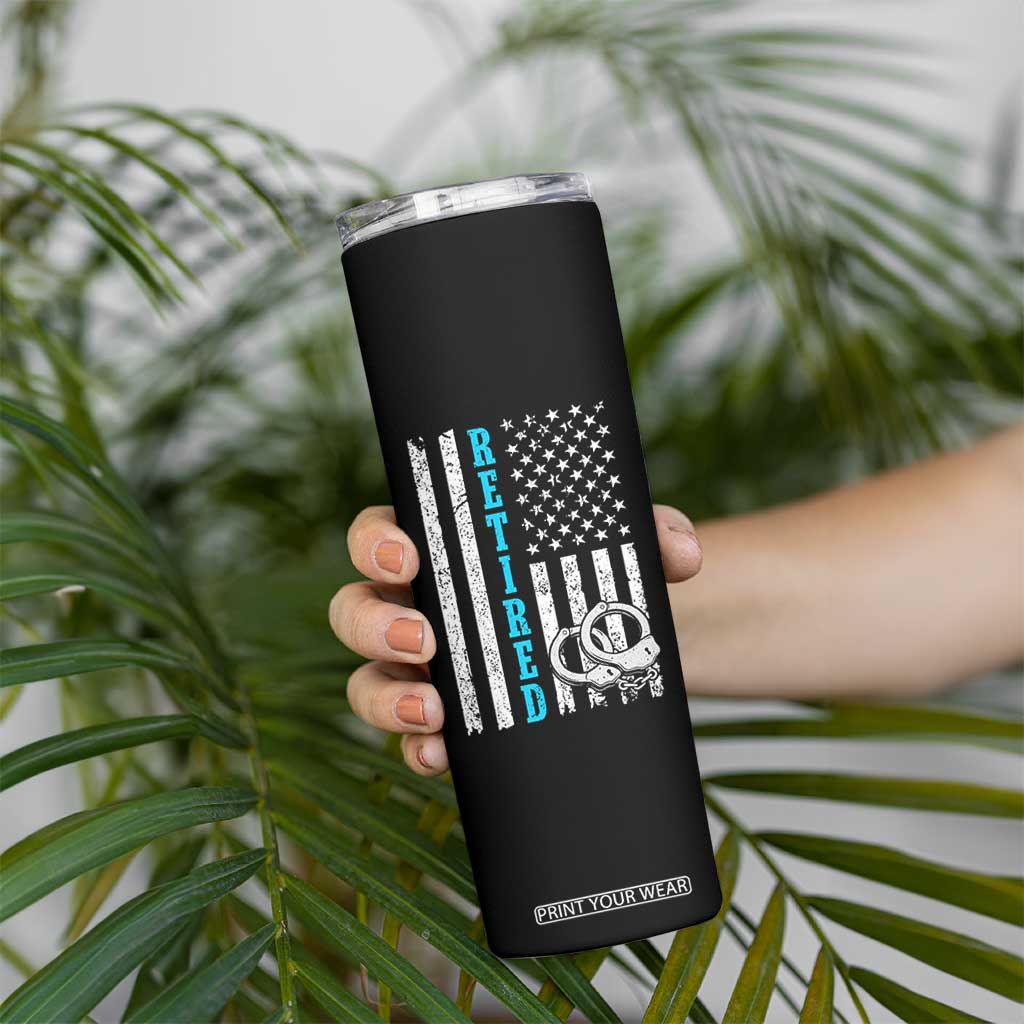 Funny Retired Police Officer Skinny Tumbler Patriotic Flag With Handcuffs TS12 Print Your Wear