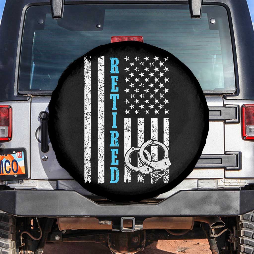 Funny Retired Police Officer Spare Tire Cover Patriotic Flag With Handcuffs TS12 No hole Black Print Your Wear